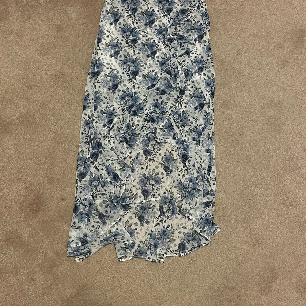 Floral Blue Maxi High Low Skirt